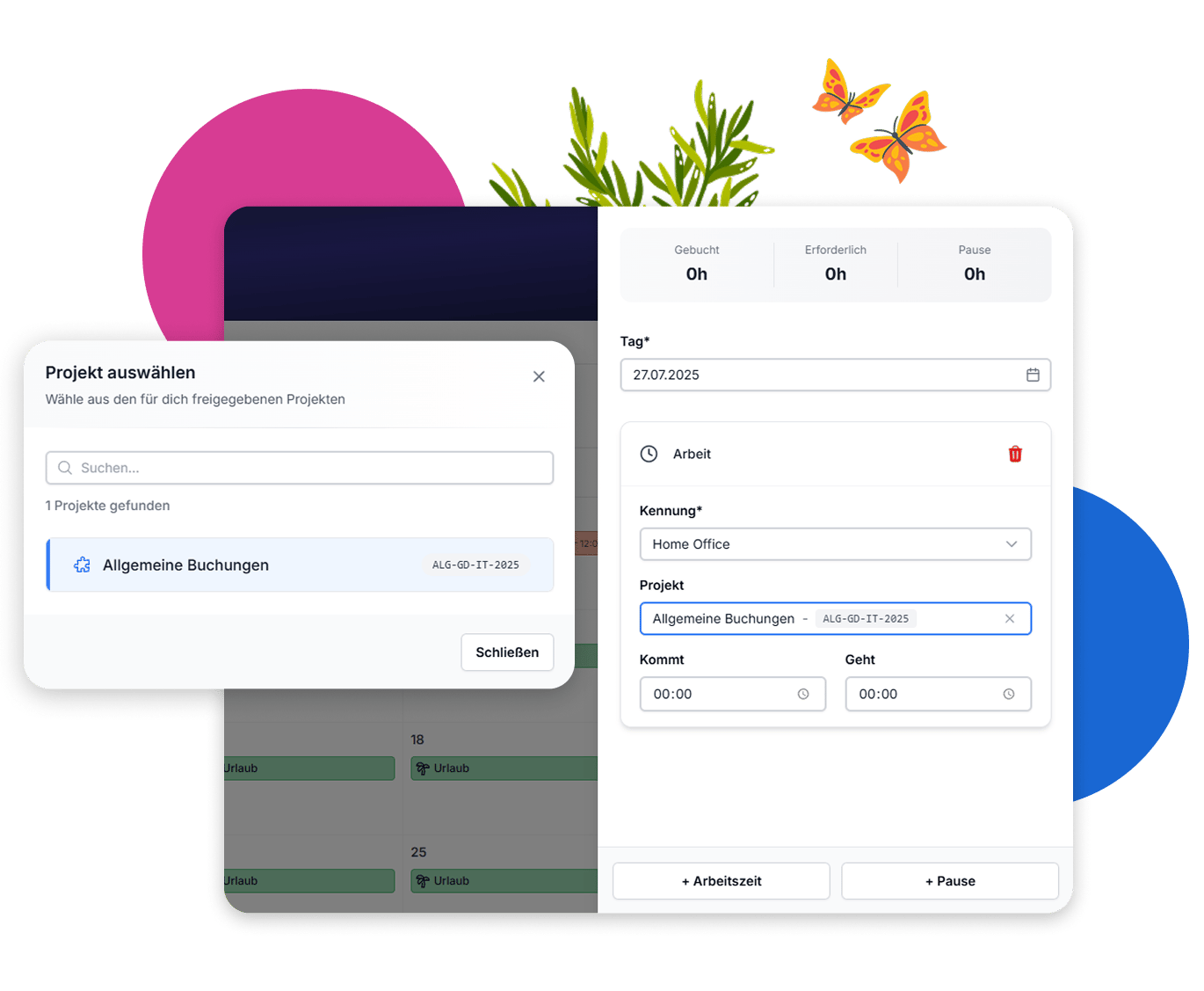 Project booking directly in the time tracking dialog Project booking directly in the time tracking dialog